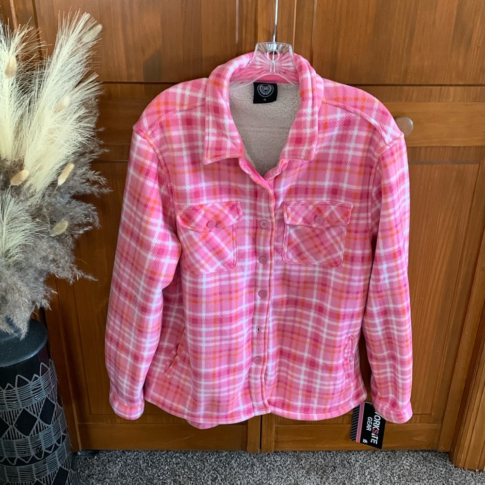Pink Plaid Button Front Jacket